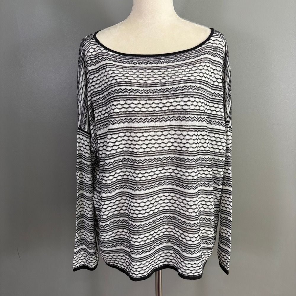 NWT Garnet Hill Organic Linen Striped Sweater Top L Boxy Oversized Resort Casual